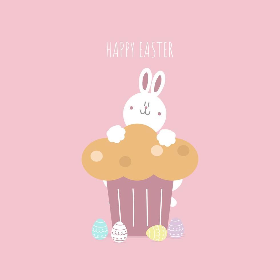 happy easter festival with animal pet bunny rabbit and egg, pastel color, flat vector illustration cartoon character