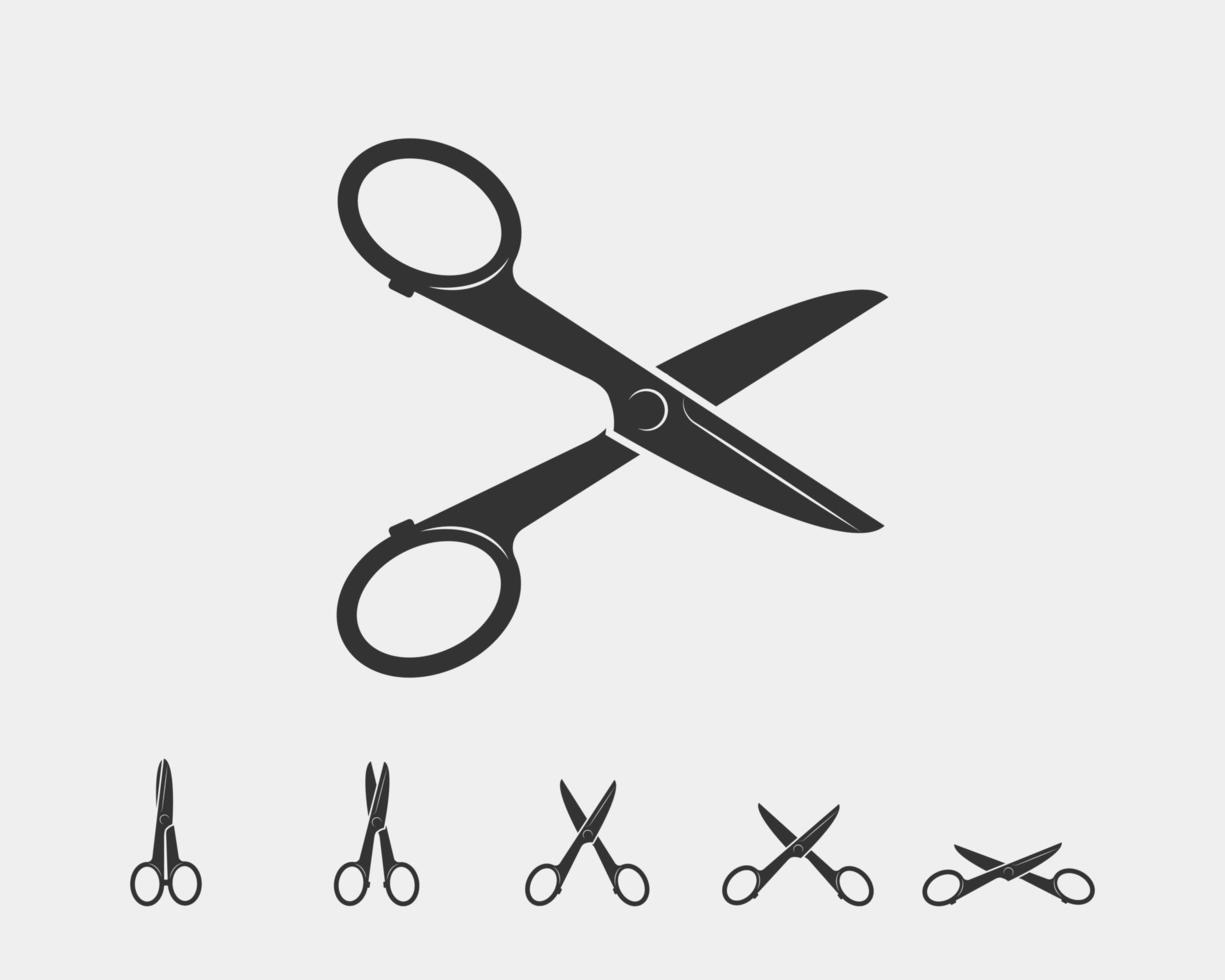 Set scissor icon. Scissors vector design element or logo template. Black and white silhouette isolated.