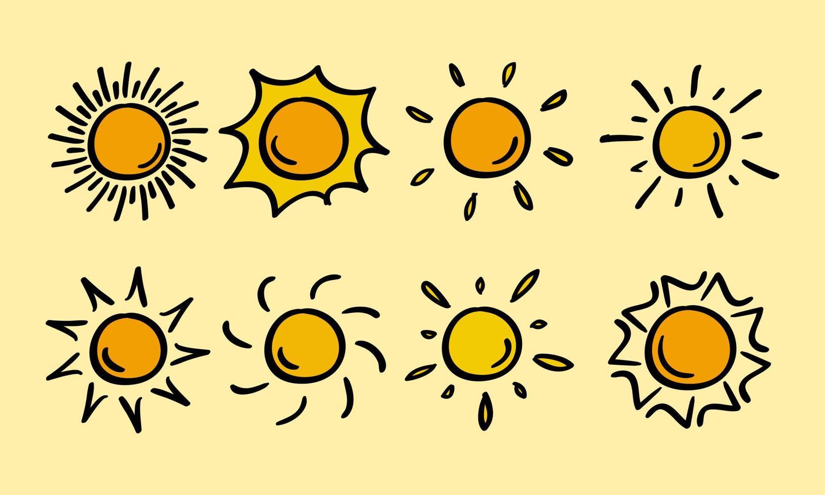 Hand drawn sun burst illustration in doodle style vector