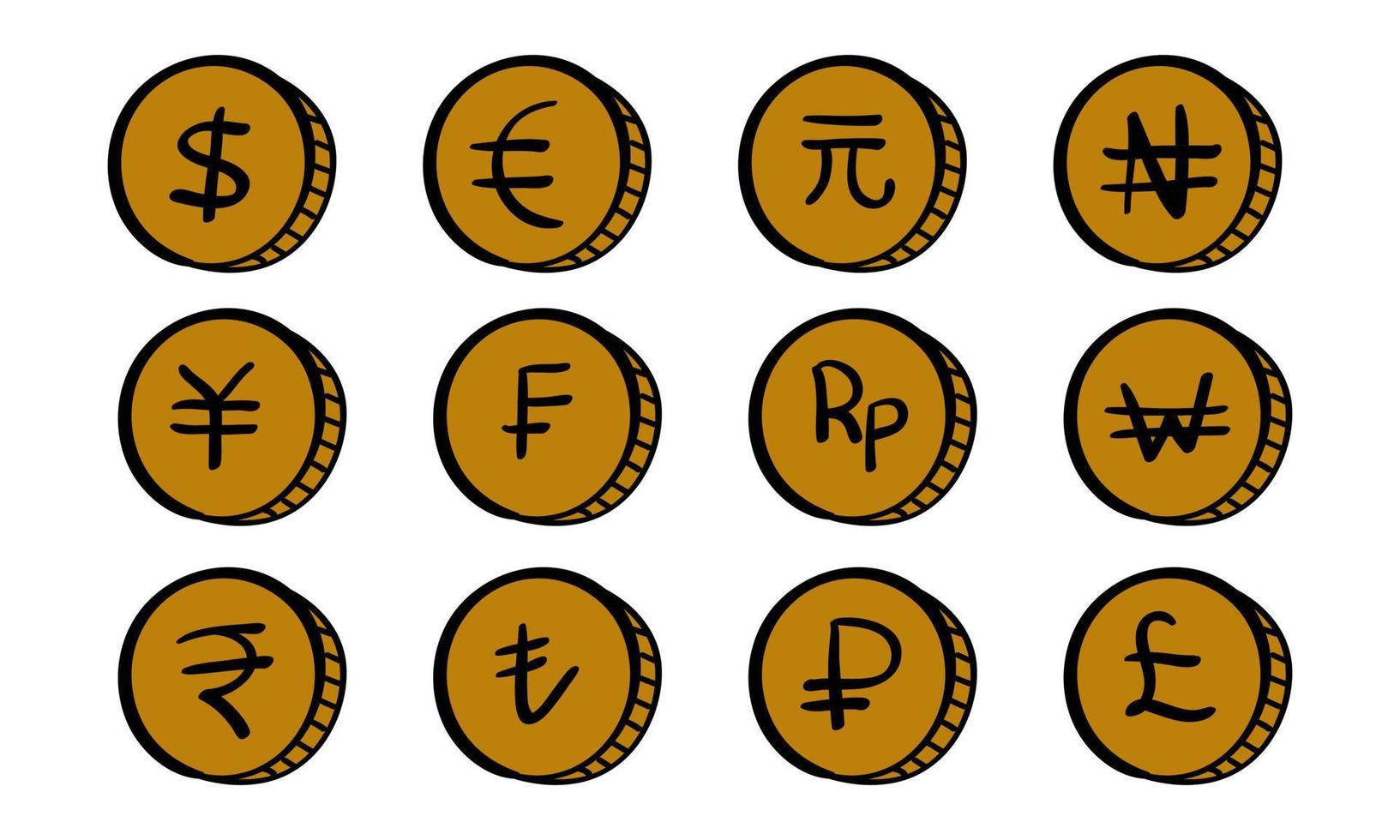 icono de moneda dibujado a mano en estilo garabato vector
