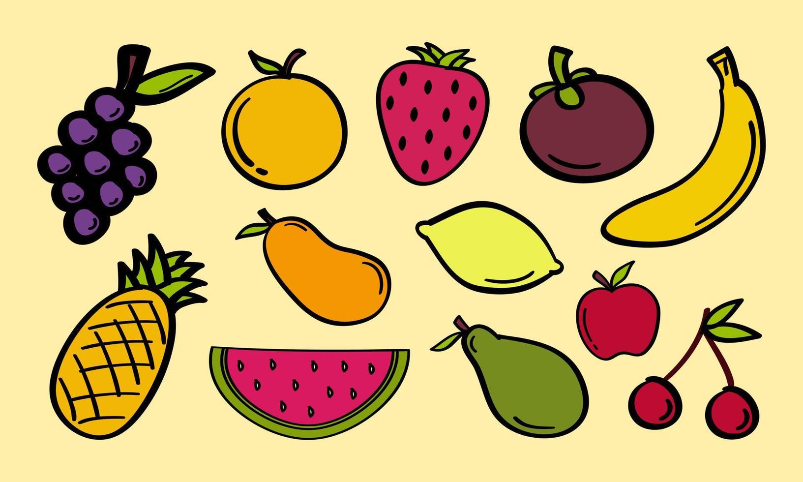 ilustración de frutas dibujadas a mano en estilo doodle vector