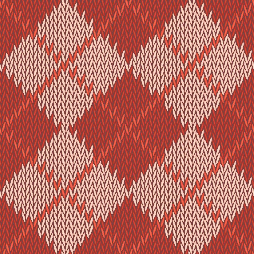 textura de patrón sin costuras de fondo rojo con géneros de punto de lana cuadrados beige vector