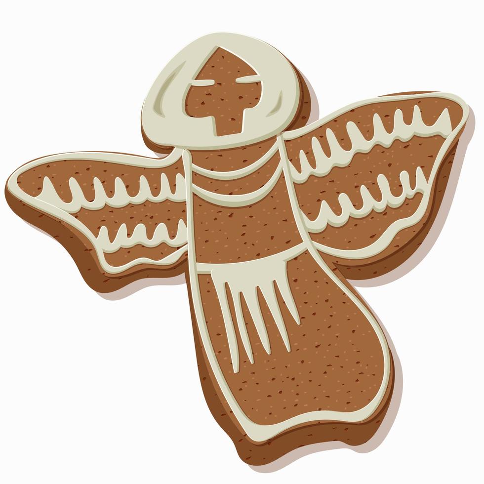 Christmas gingerbread angel with white milk cream. Vector isolated illustration in flat style