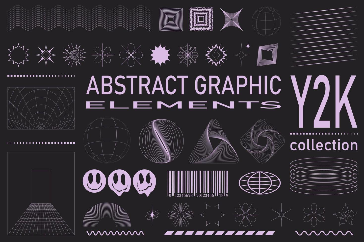 elementos retro futuristas para el diseño. colección de objetos y símbolos geométricos gráficos abstractos en estilo y2k. plantillas para notas, carteles, pancartas, adhesivos, tarjetas de visita, logotipo. vector