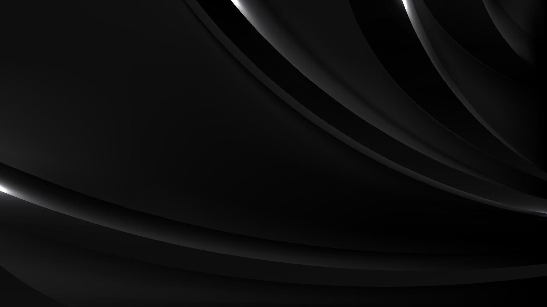 Banner web template abstract black curved shapes with lighting on dark