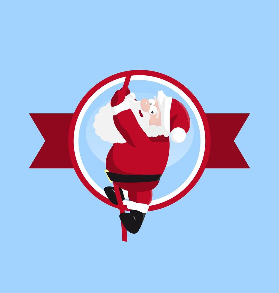 santa escalada en el logo redondo vector