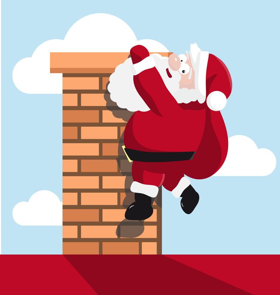 Santa hanging on the chimney vector