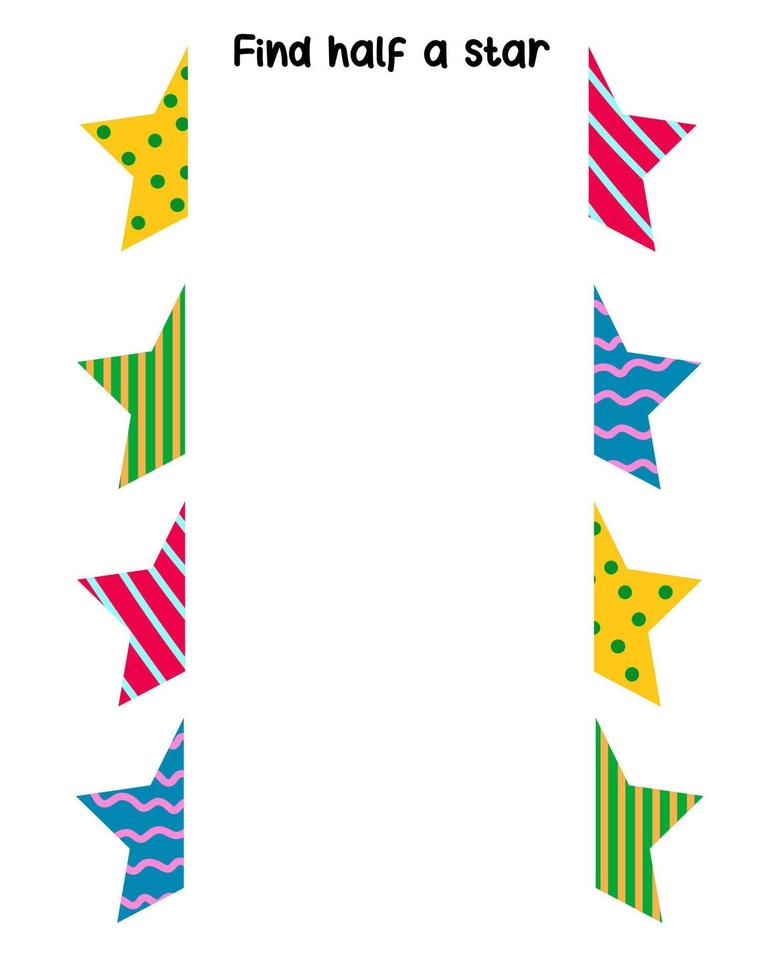Matching game, educational game for children. Match the halves. Set of stars vector