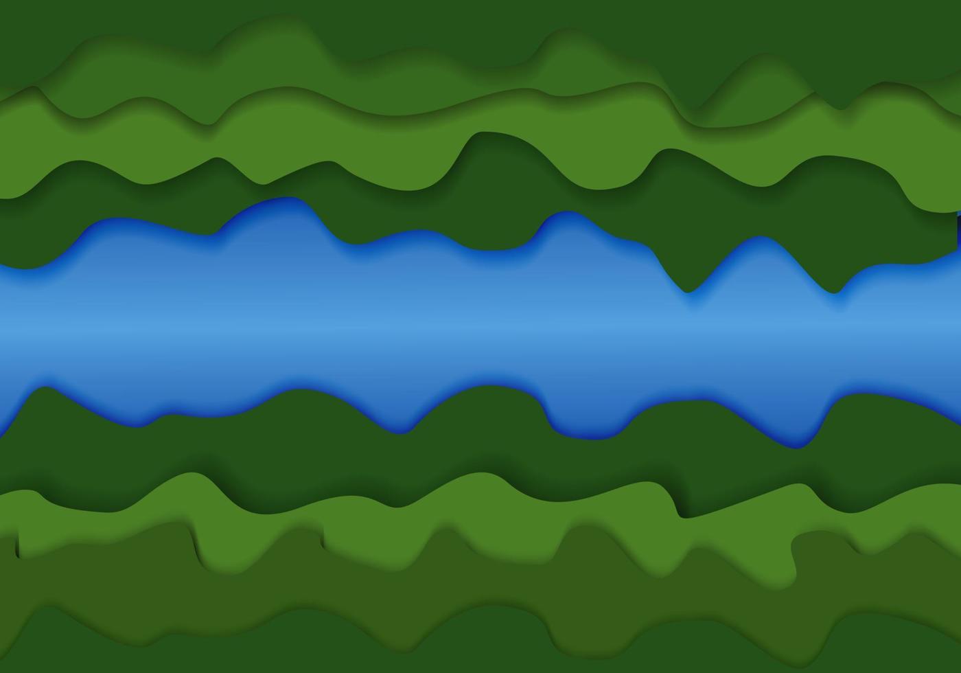 Background Paper cut is wavy overlapping. Use a green tone like a forest in nature. The center of the image uses a blue color like water flowing through the forest. vector