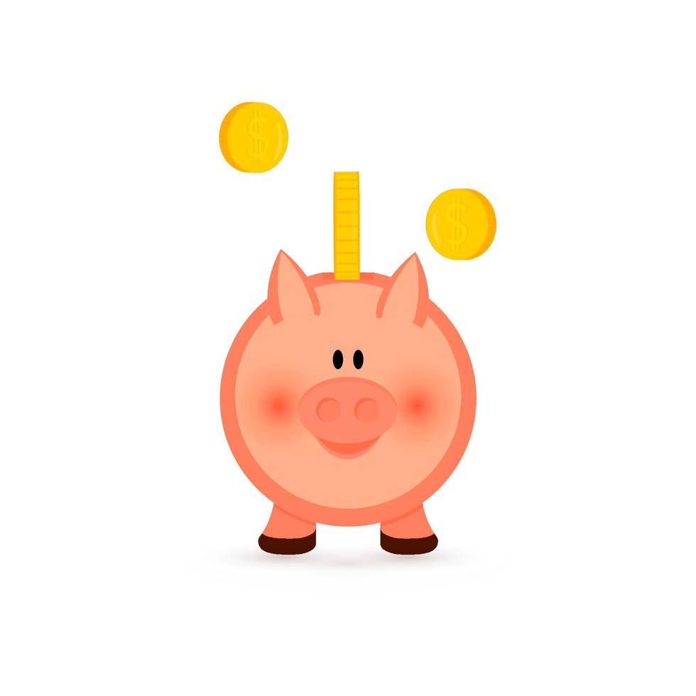 Piggy bank icon with gold coins. Isolated. Pink color. Vector illustration. Flat design. Deposit concept.