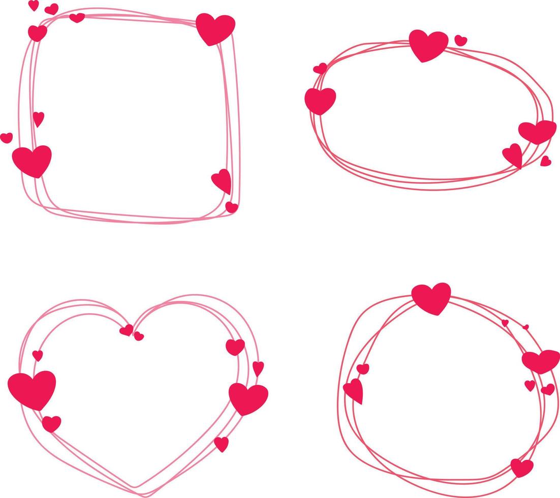 Set of hand drawn valentines frames vector