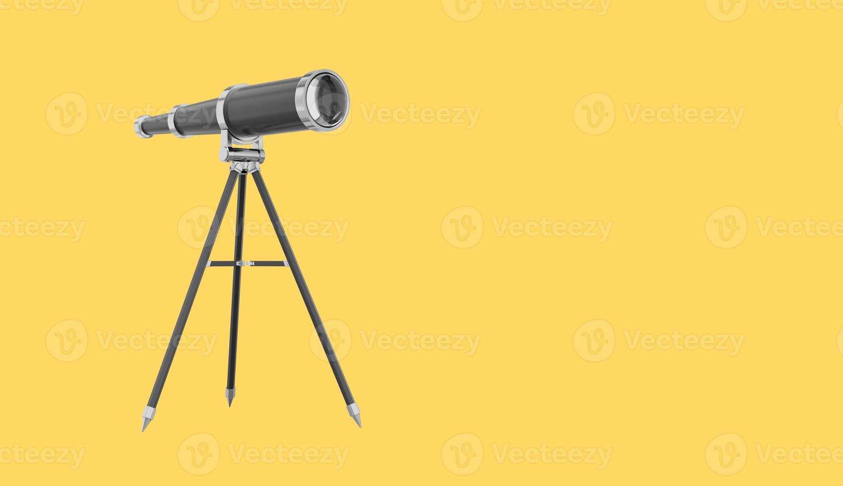 Realistic black telescope, side view. 3d rendering. Icon on yellow background, space for text. photo