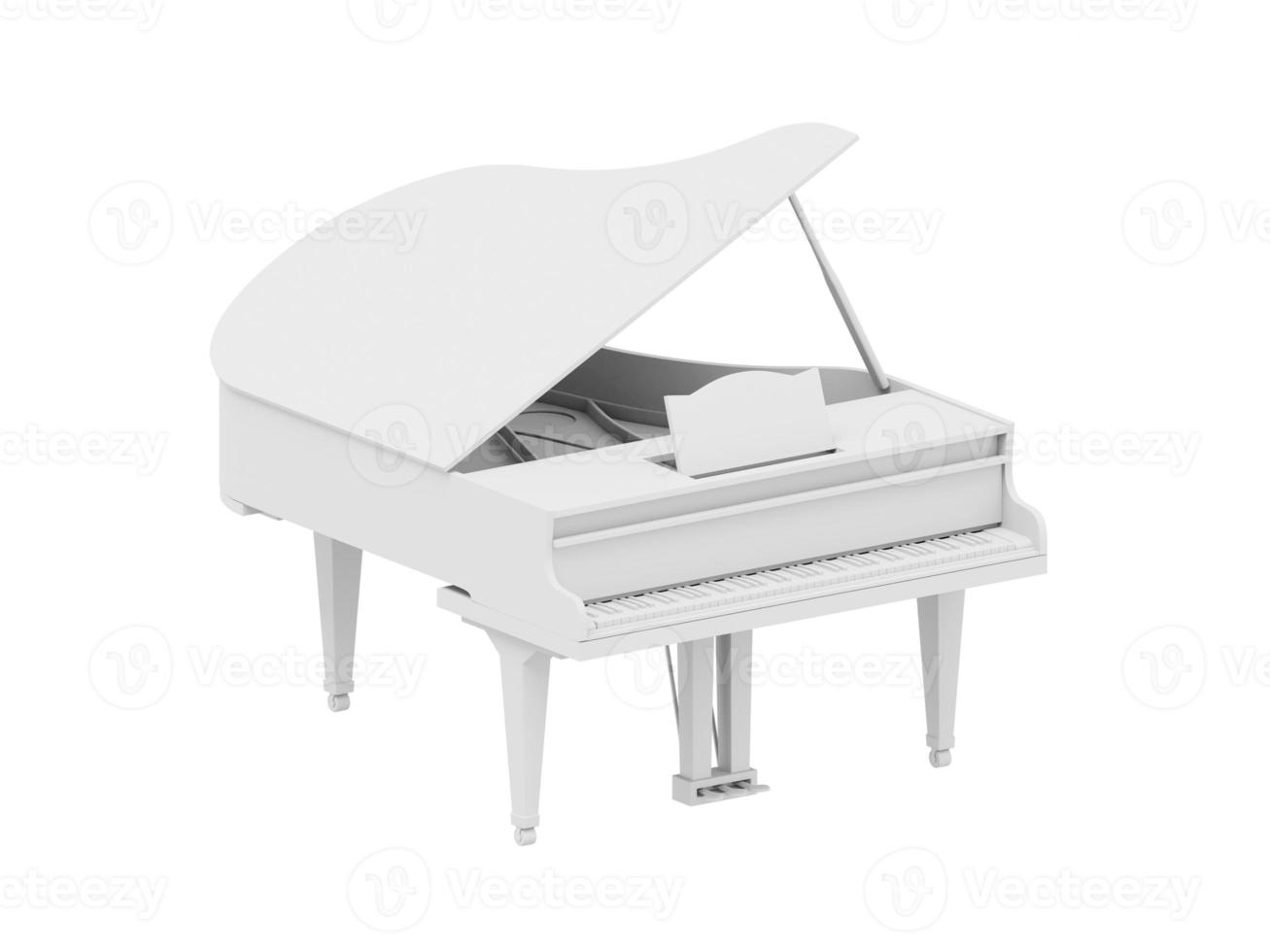 White grand piano, musical instrument. 3d rendering. Icon on white background. photo