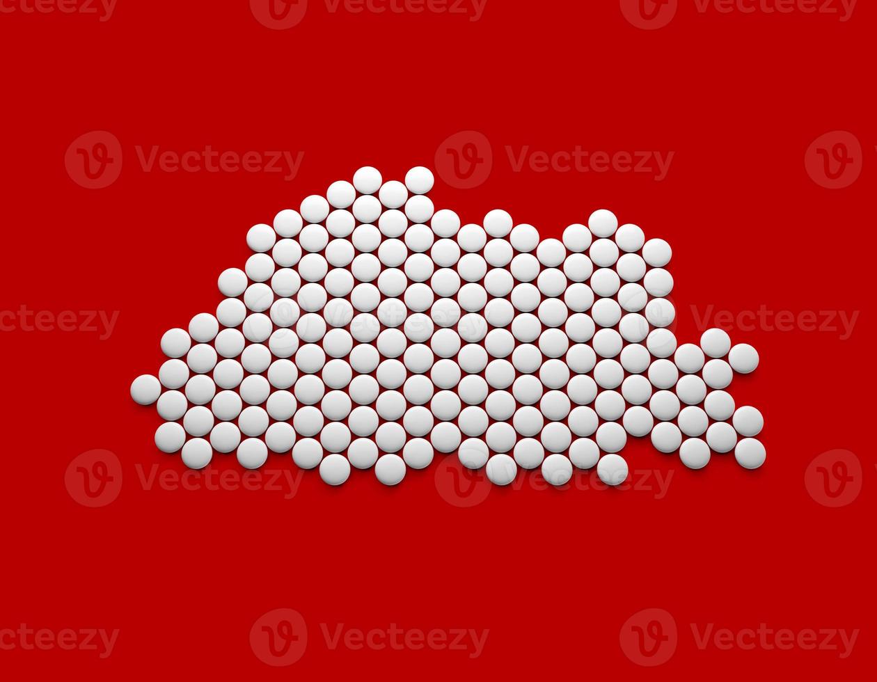 Bhutan White sweet candy Dragees in shape of Bhutan map isolated background. 3d illustration photo