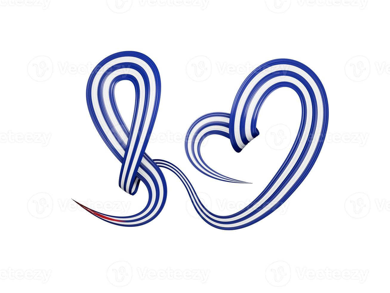 Cuban flag heart shaped wavy ribbon. 3d illustration. photo