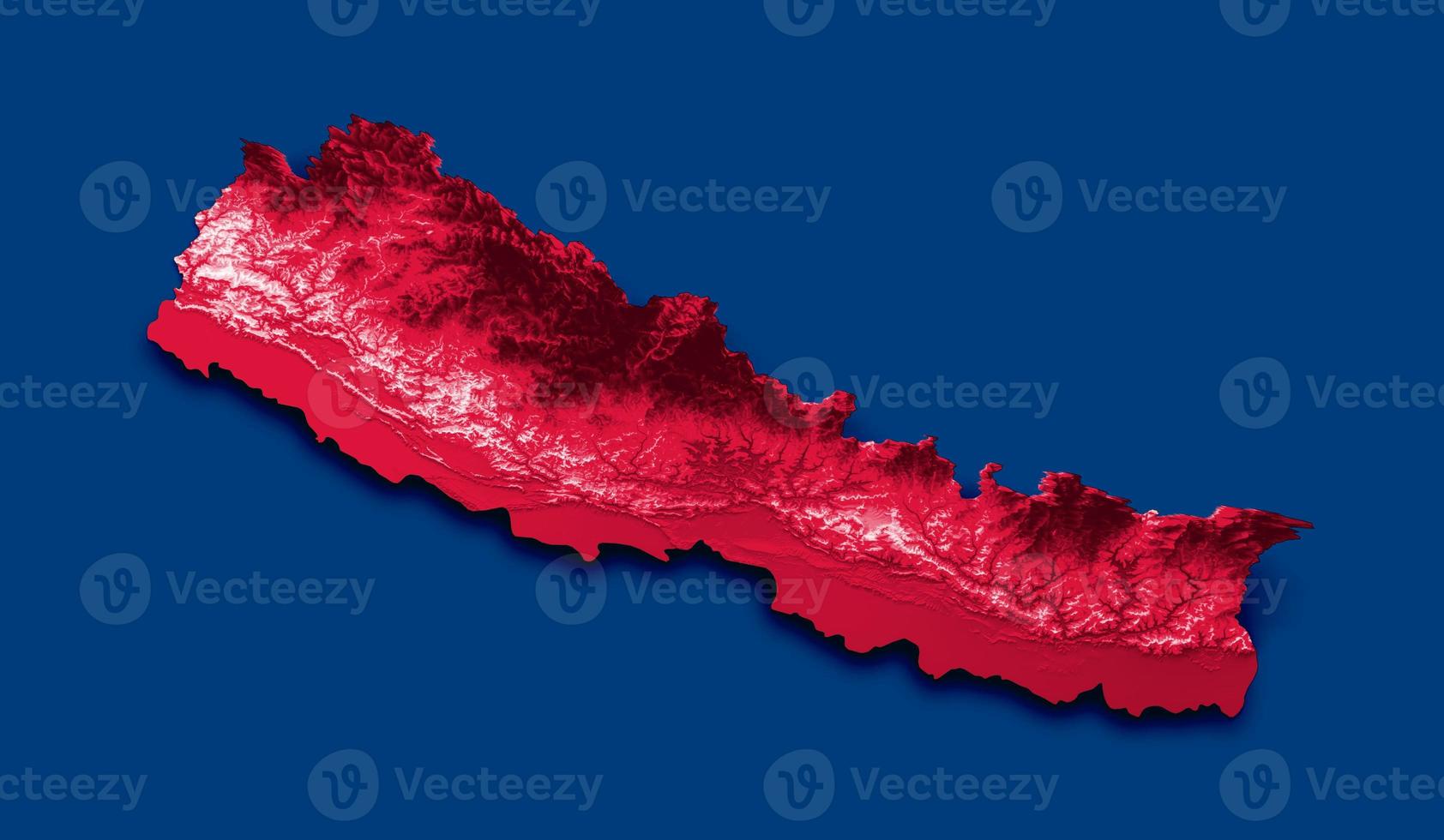 Nepal map with the flag Colors Blue White and Red Shaded relief map 3d illustration photo