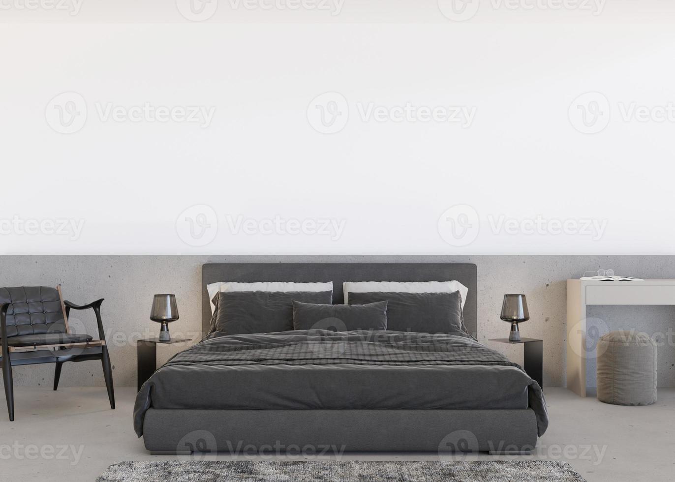 Wallpaper presentation mock up. Empty white part of the wall in modern bedroom. Copy space for your wallpaper design, wall stickers, picture, other decoration. Contemporary interior mockup. 3D render. photo