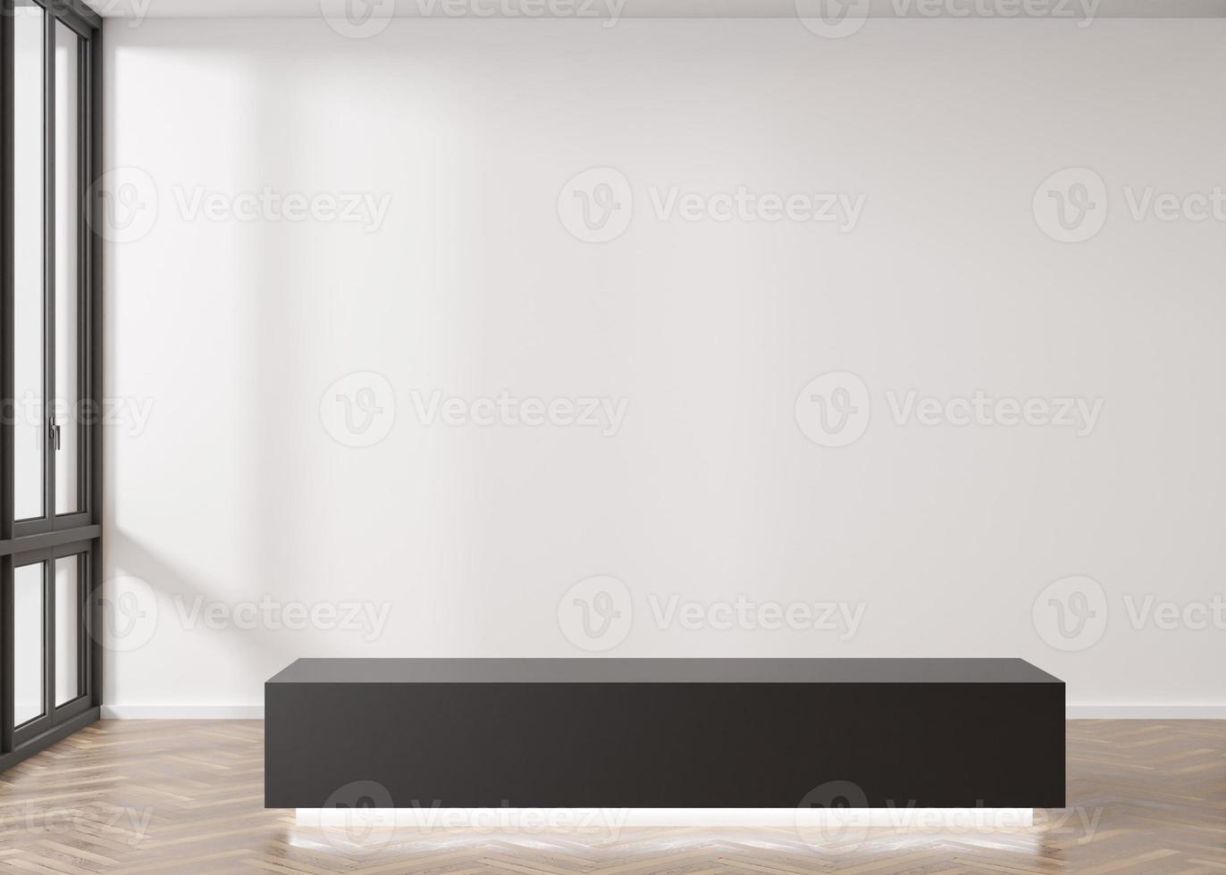 Empty white wall in modern art gallery. Mock up interior in minimalist style. Free, copy space for your artwork, picture, text, or another design. Empty exhibition space. 3D rendering. photo