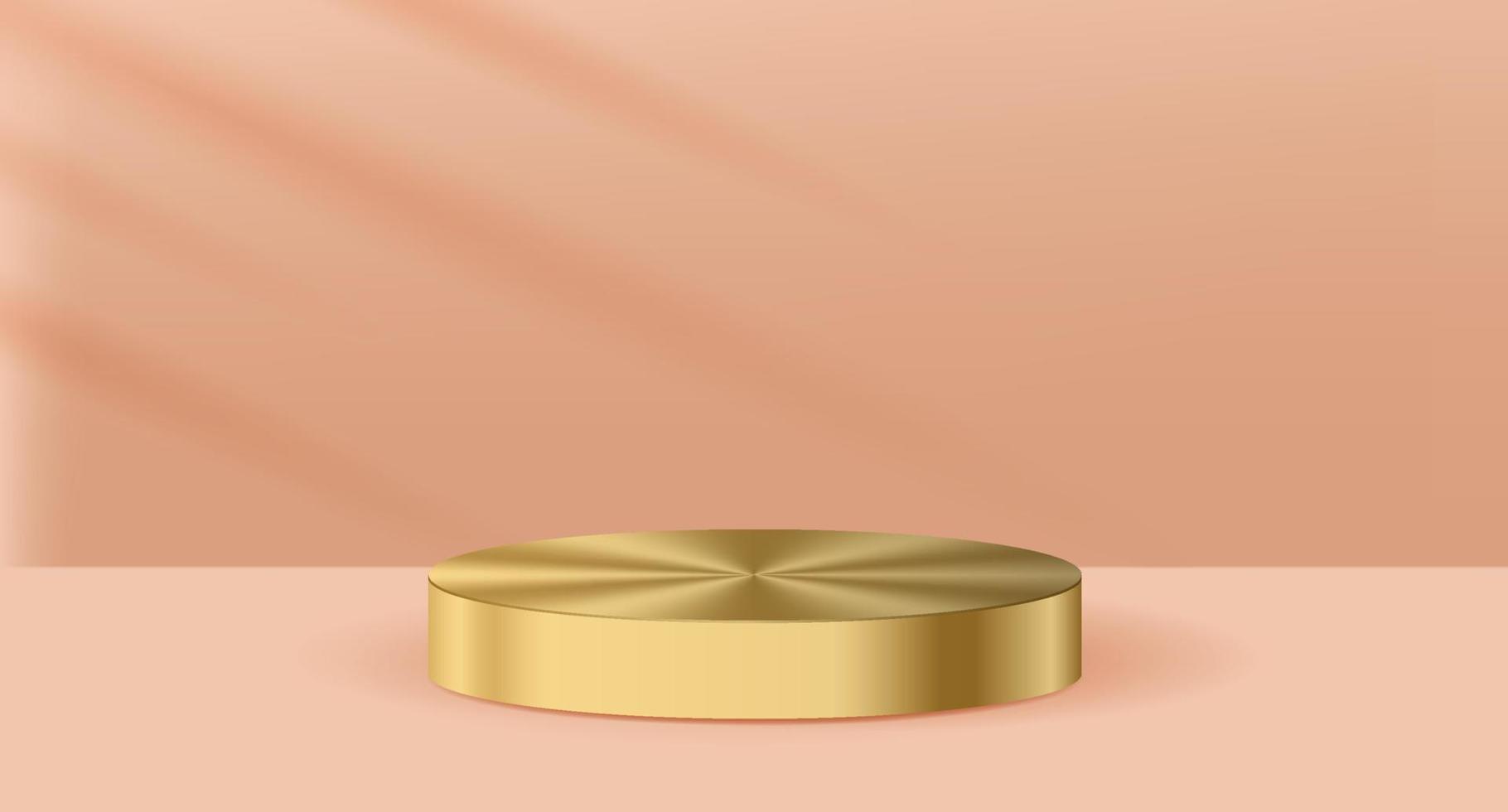 Gold podium or showcase to place products. 3d style podium gold luxury background. Round gold podium. Vector illustration