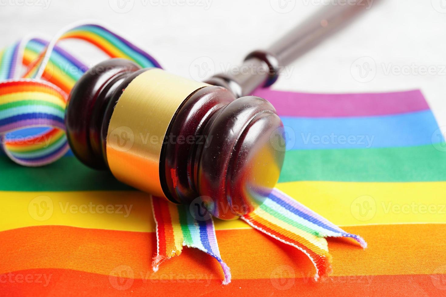 LGBT symbol, Stethoscope with rainbow ribbon, rights and gender equality, LGBT Pride Month in June. photo