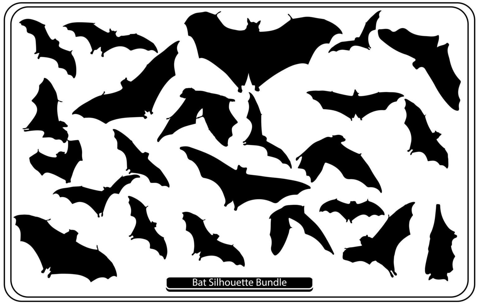 Black silhouettes of bats set on white background. vector