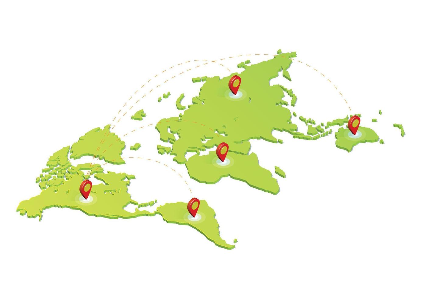 mapa del mundo isométrico con puntero de ubicación vector