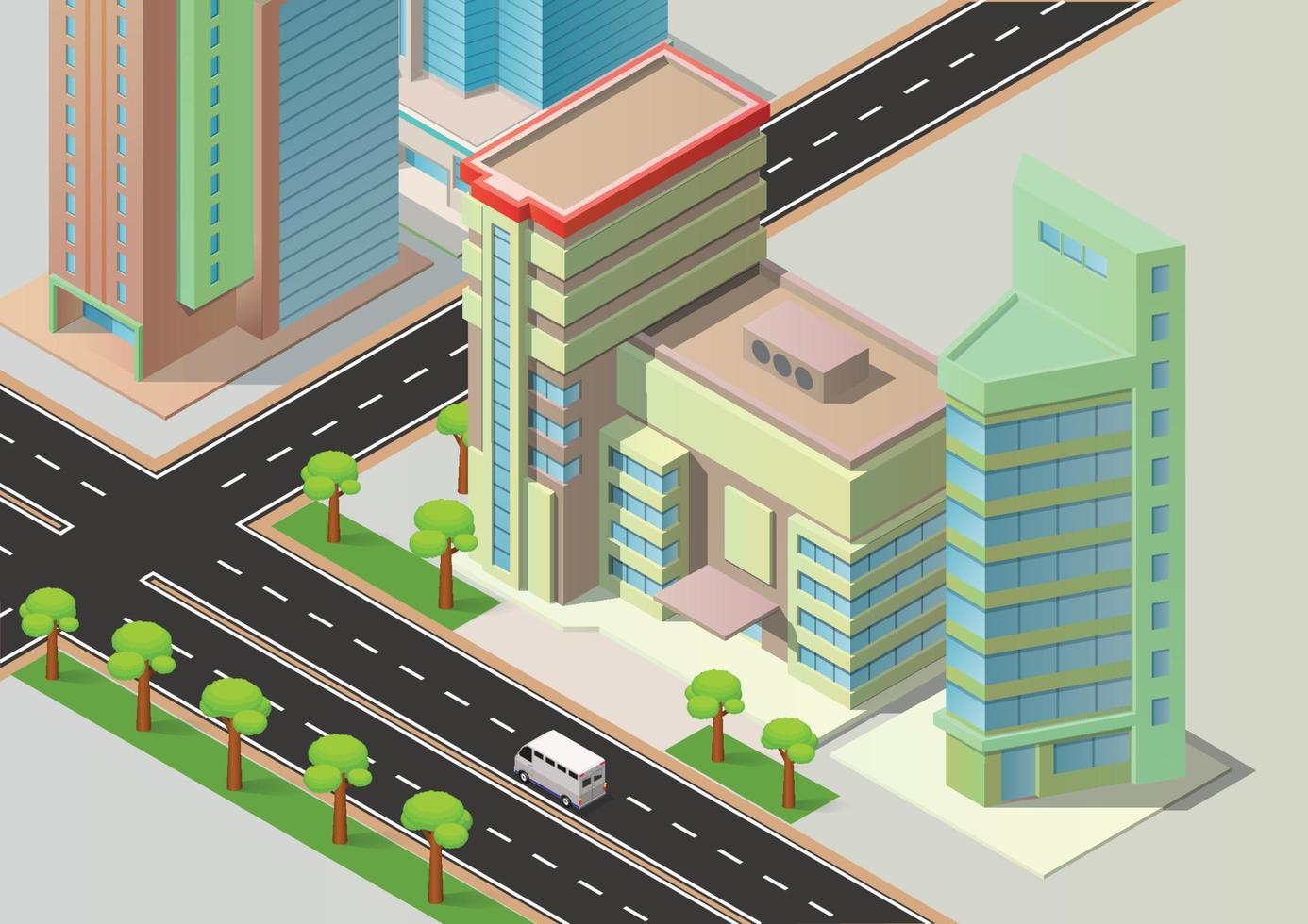 isometric cityscape with skyscraper building vector