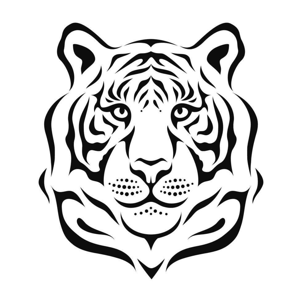 Tiger head ink illustration. Stylized vector illustration. Oriental zodiac symbol. Tiger face