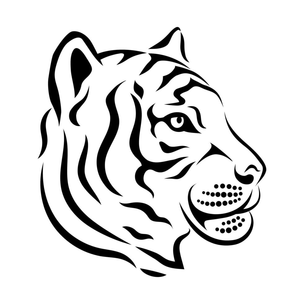 Tiger head ink illustration. Stylized vector illustration. Oriental zodiac symbol. Tiger face
