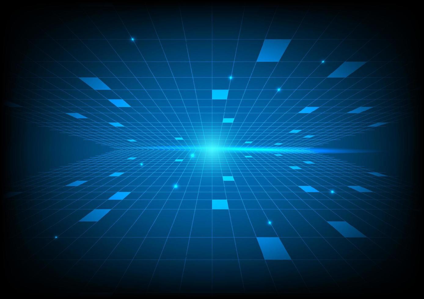 Abstract geometric perspective grid and light technology background. vector