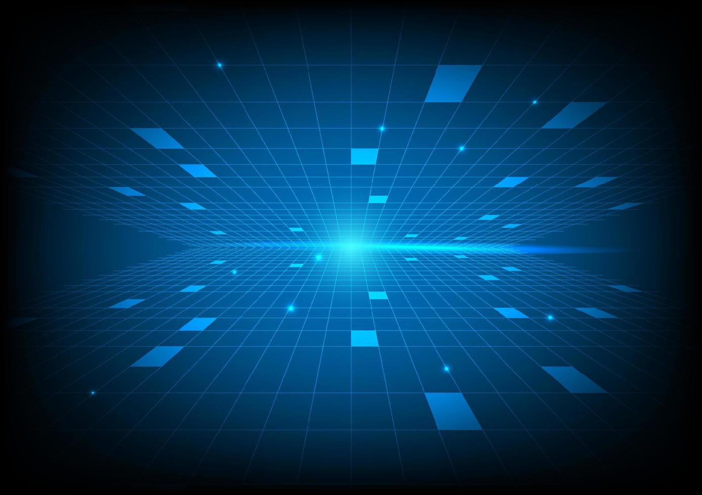 Abstract geometric perspective grid and light technology background. vector