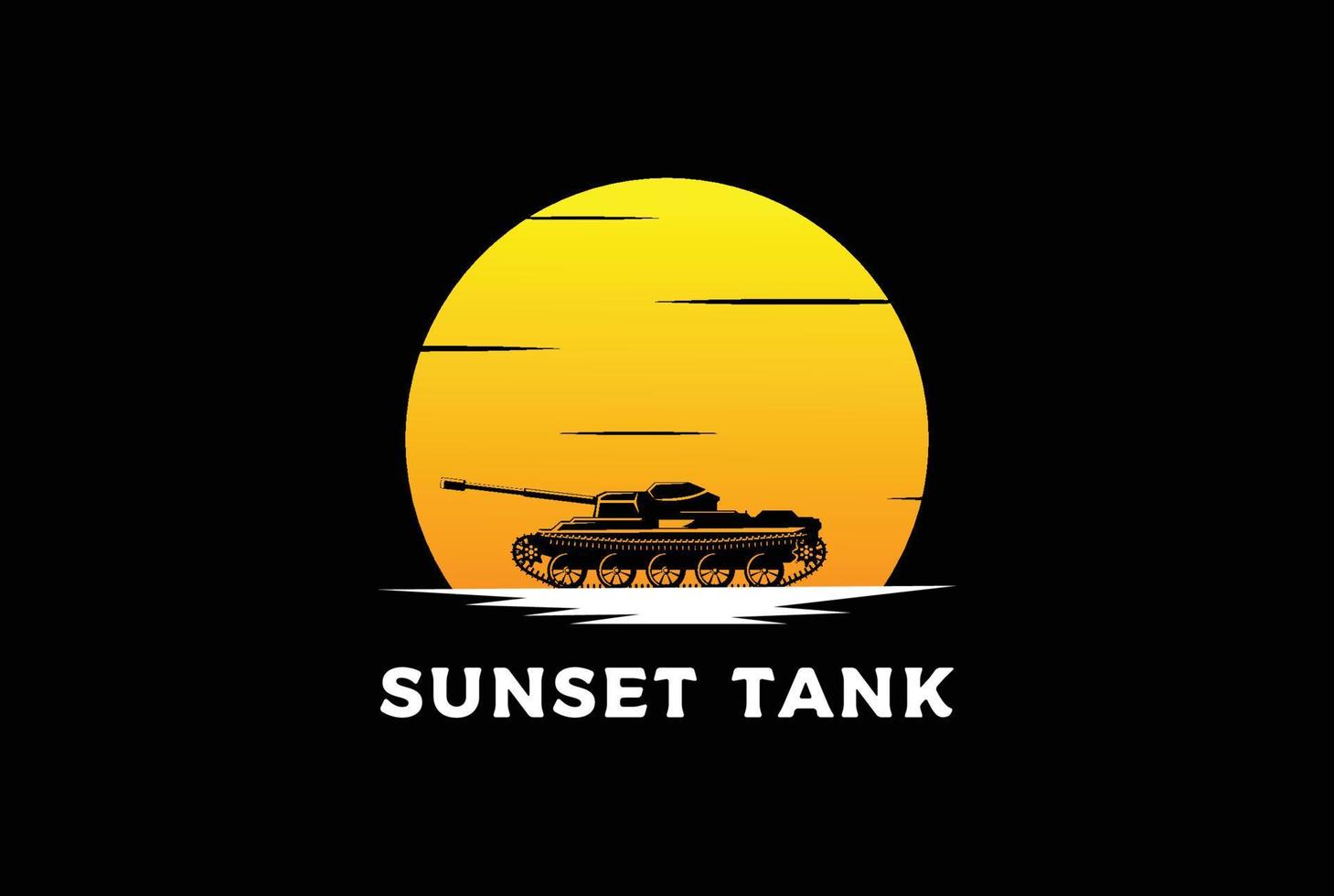 puesta de sol amanecer desierto tanque silueta logotipo diseño vector