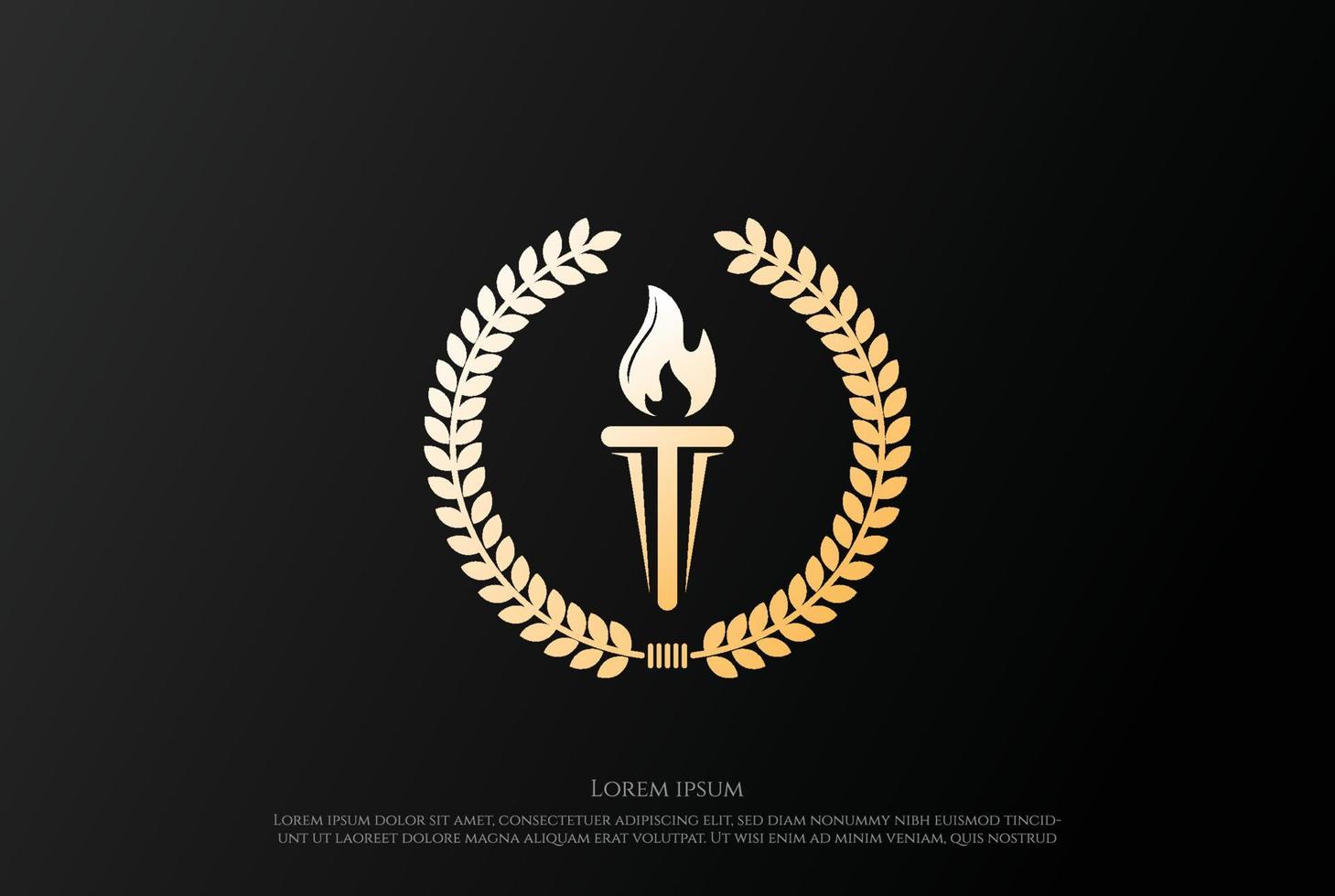 Luxury Golden Burn Torch with Laurel Leaf Badge Emblem Logo vector