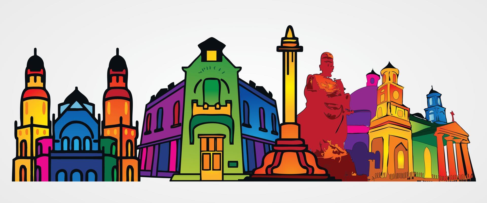 Semarang City Landmark, Lawangsewu, Tugumuda, Pam Poo Kong, Blenduk Church vector