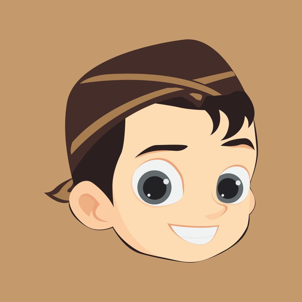 Javanese boy with blangkon the head, Javanese Face, javanese boy face cartoon, Javanese Face vector, Javanese boy thumbs up vector