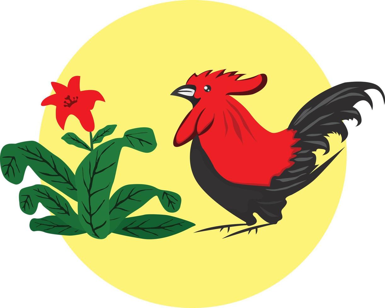 picture of a rooster with plants vector