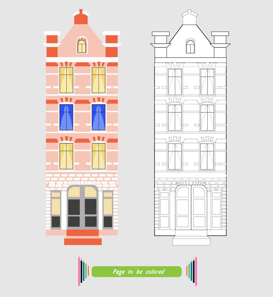 Alto edificio antiguo página para colorear vector