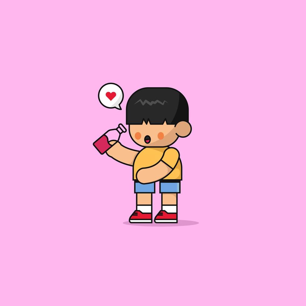 Cute kid playing in childish style. Vector Illustration. Can be used for fabric and textile, wallpapers, backgrounds, home decor, posters, cards.