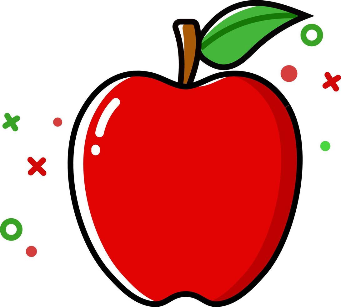 red apple, Vector Graphic Illustration, fruit drawn in cartoon style, cute apple