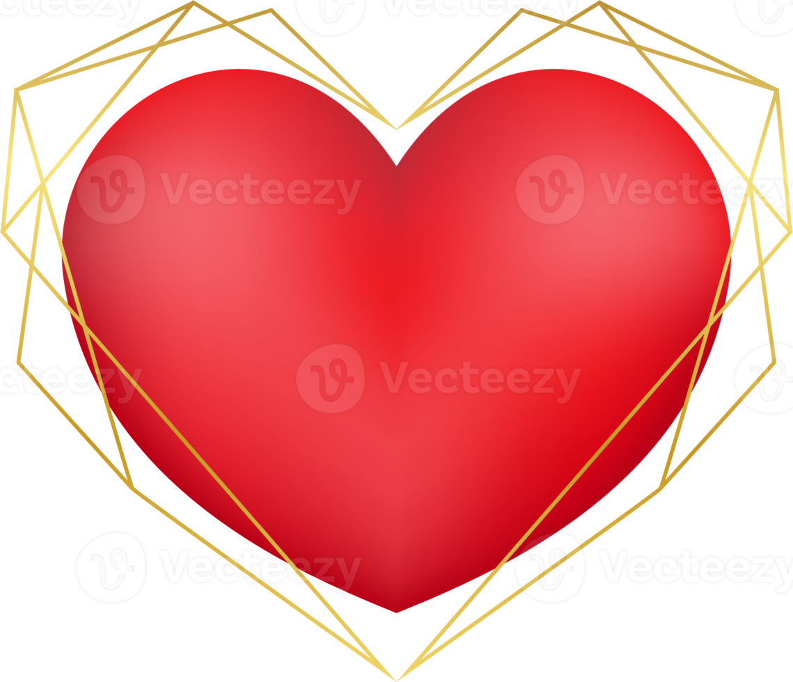 Red Heart in Gold Geometric Frame png