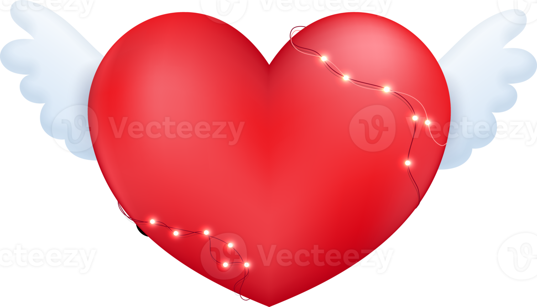 Red Heart with Angel Wings and Light Hanging png