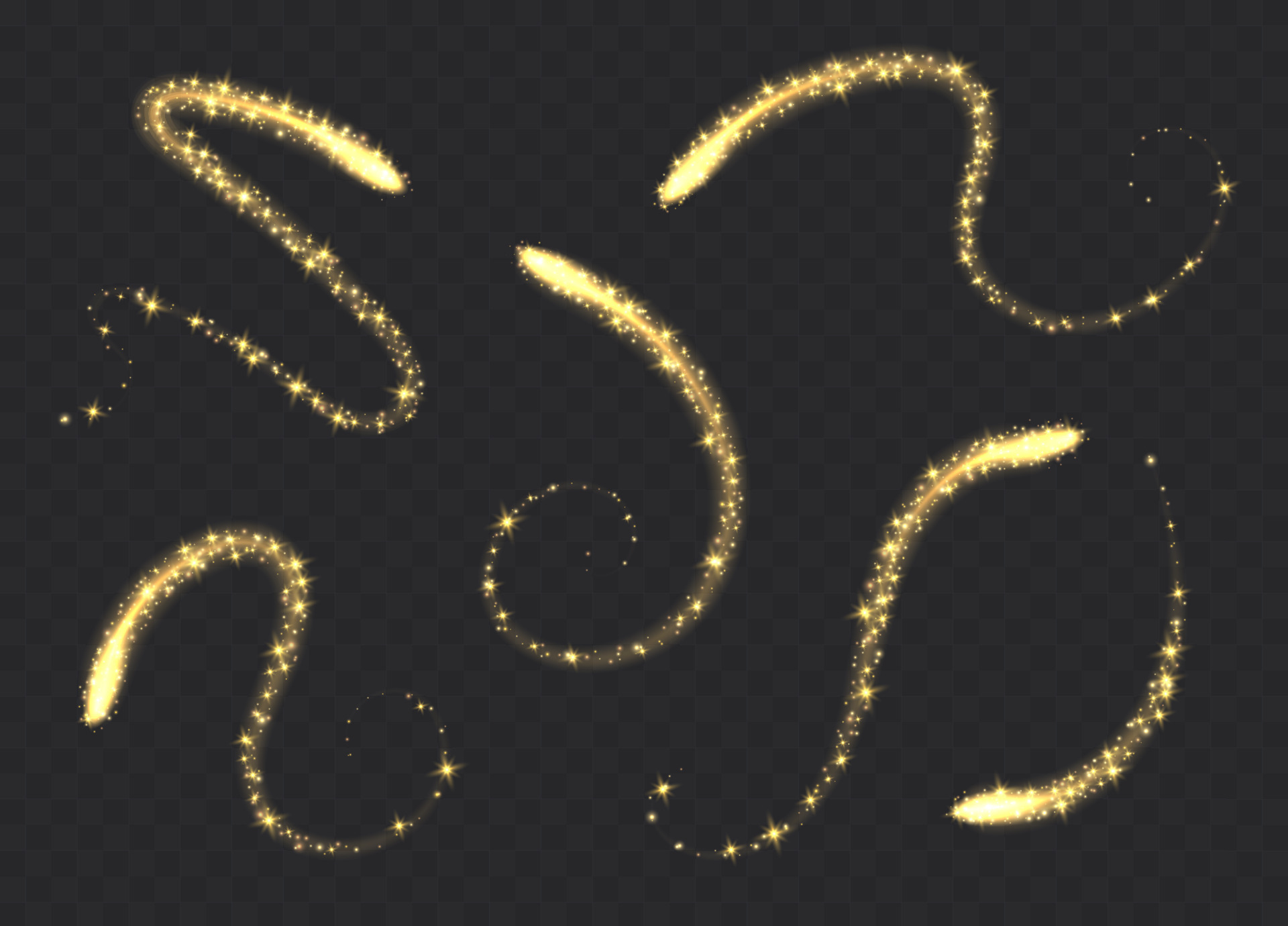 Magic swirls collection isolated on transparent background. Golden