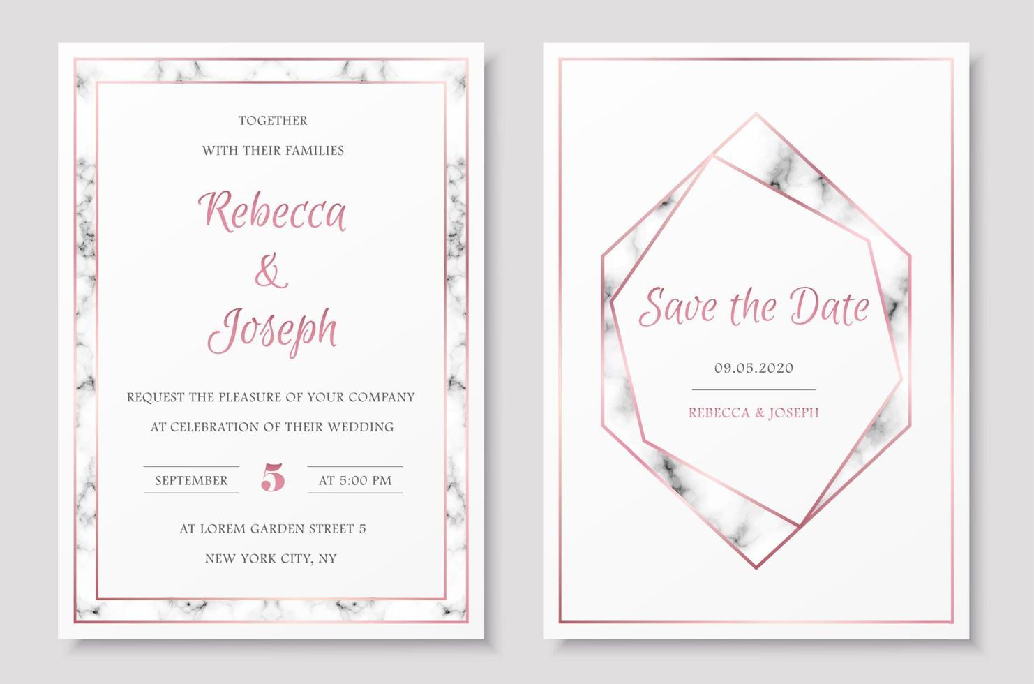 Wedding invitation collection with save the date card vector templates.