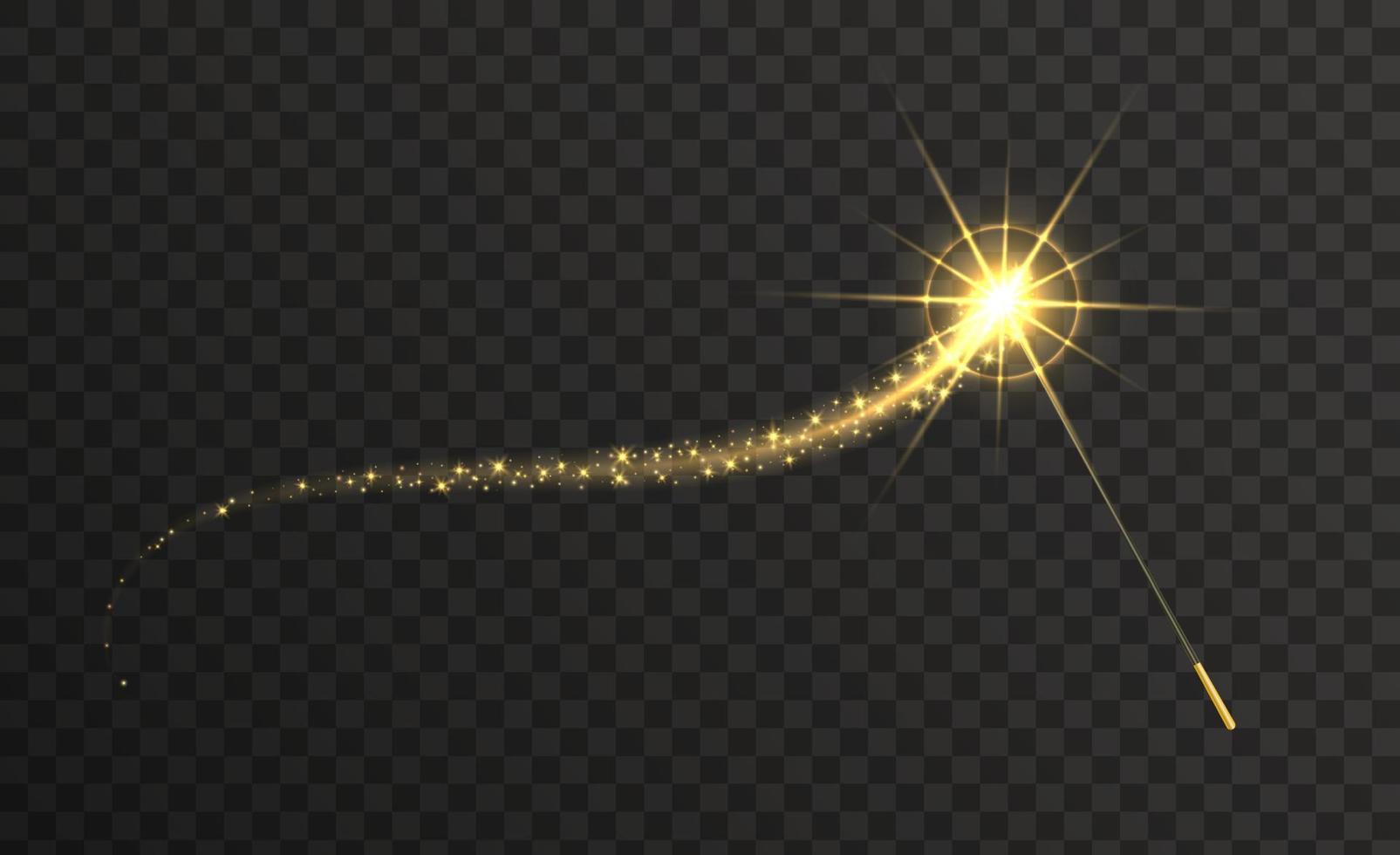 Magic wand with golden swirl and sparkles isolated on transparent background. vector