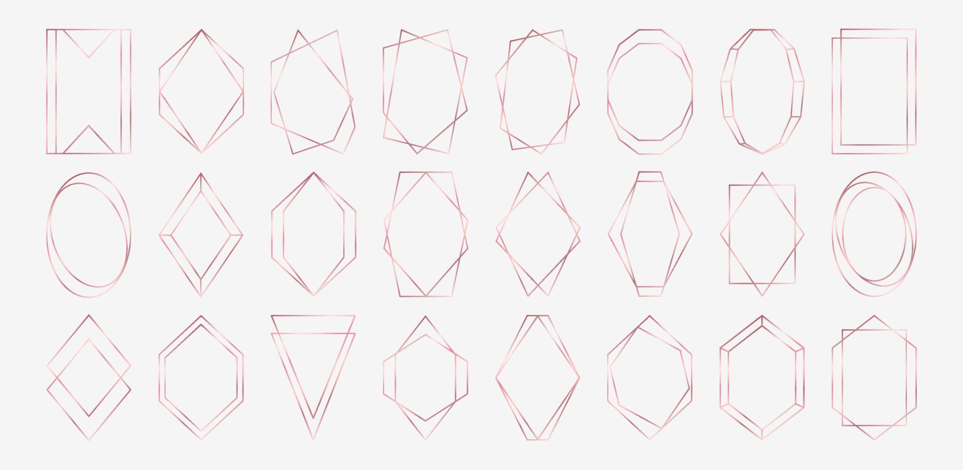 colección de marcos poligonales de oro rosa aislado sobre fondo gris claro. vector