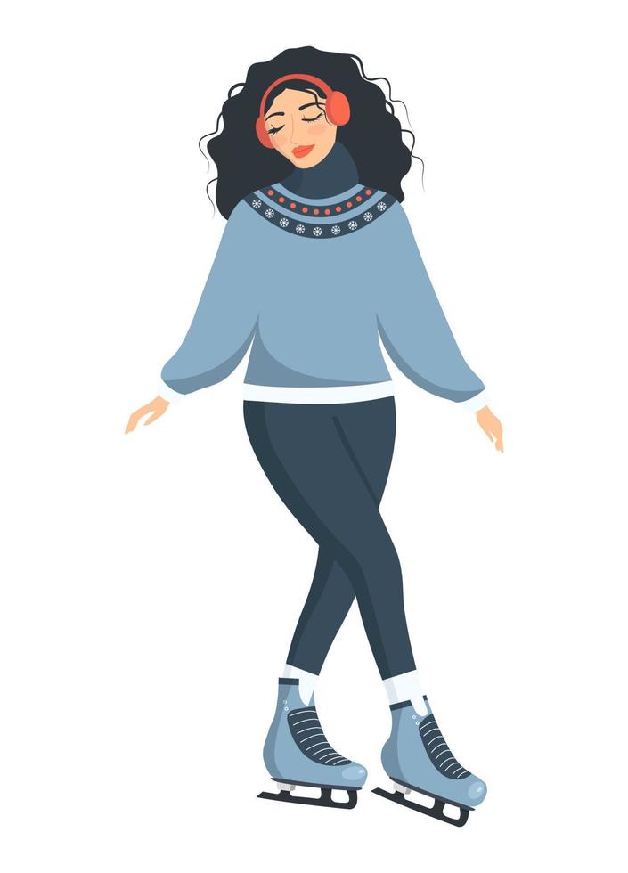 Young woman wearing winter clothes and ice skates vector