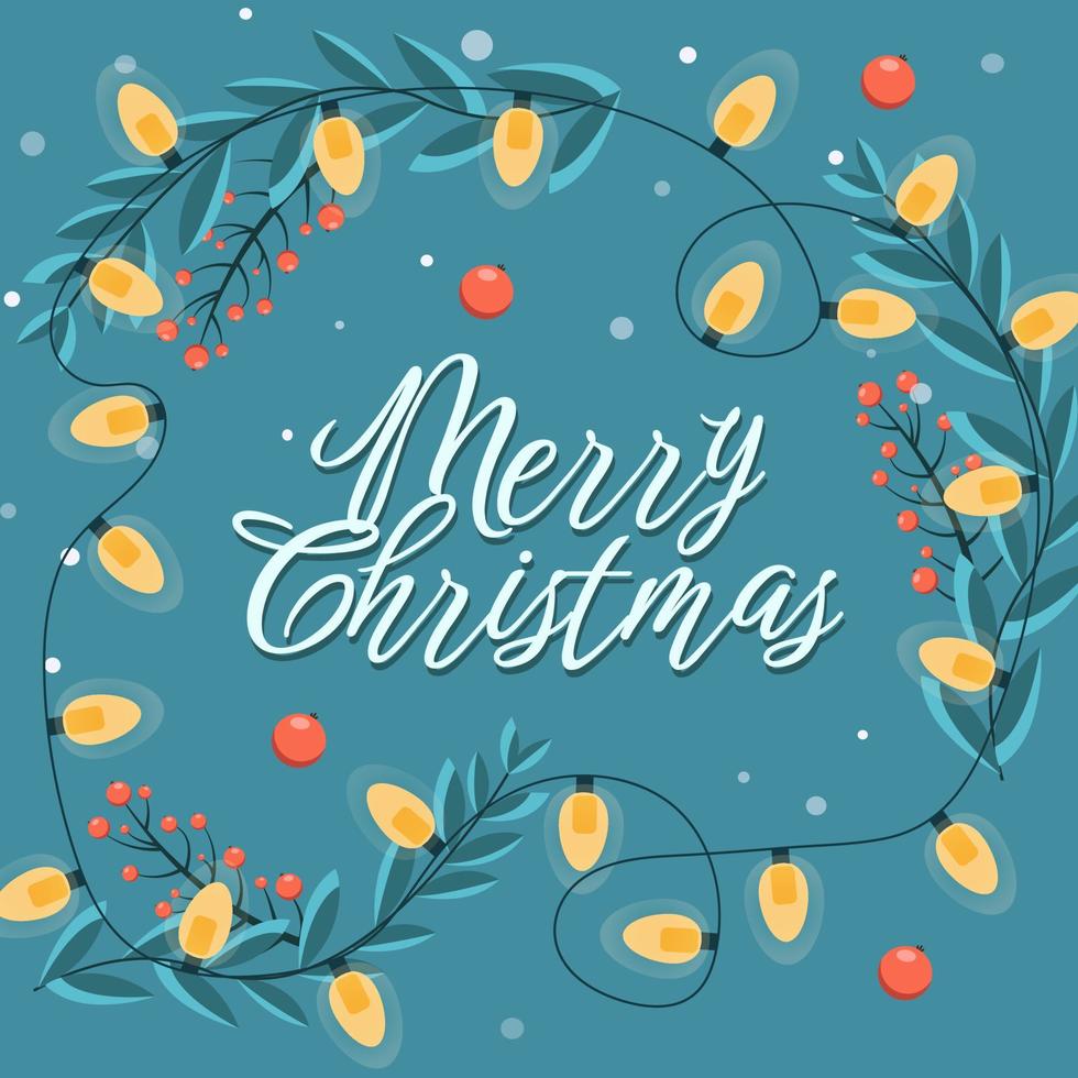 Merry Christmas greeting card template with garland and red berries vector