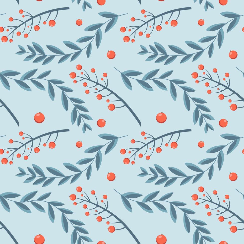 Seamless winter pattern with red berries vector