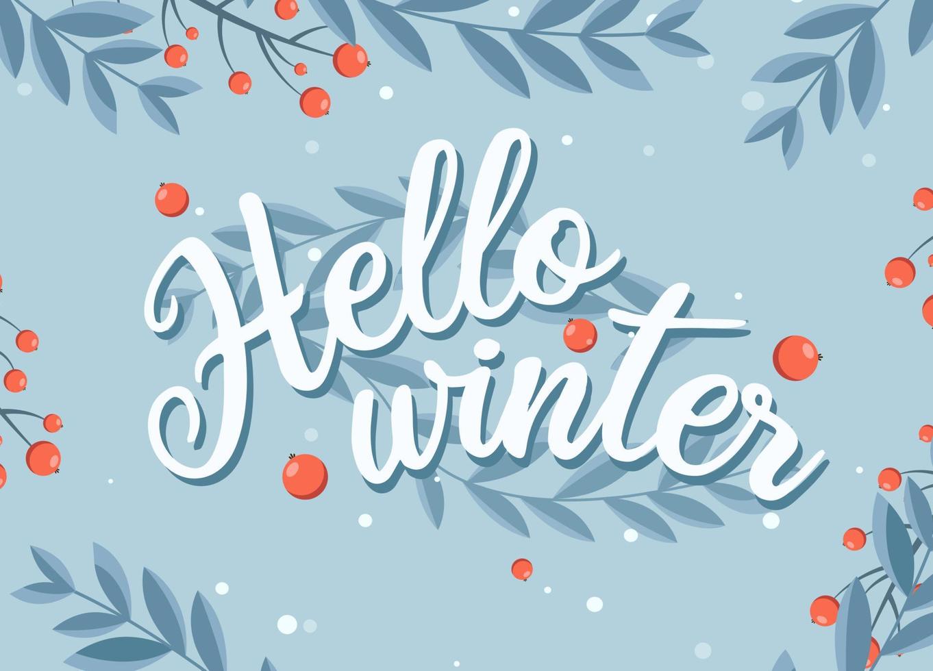 hola letras de invierno, linda ilustración vectorial, pancarta, afiche, plantilla de tarjeta vector