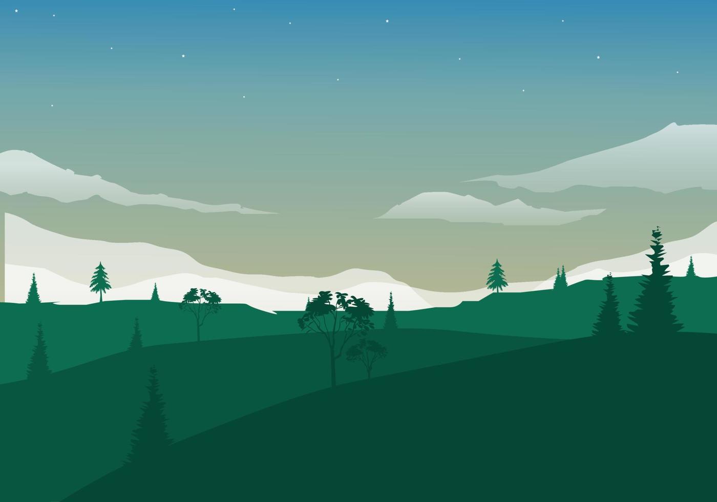 Hand drawn flat design hills and trees landscape vector